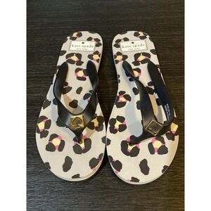 Kate Spade New York Leopard Print Flip Flops Black Strap Women's Size 7M